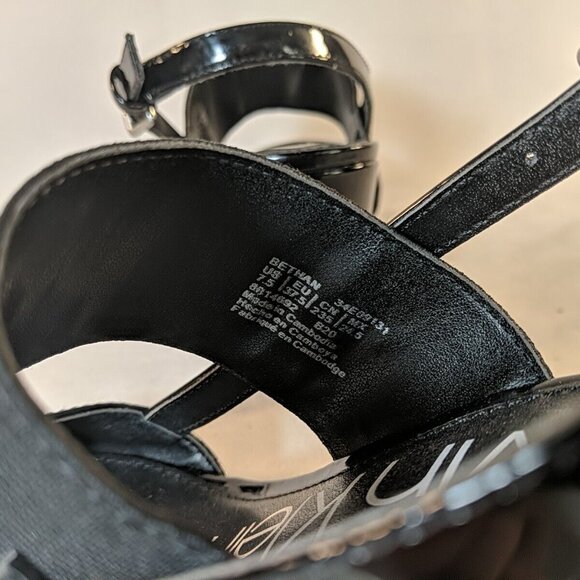 Calvin Klein BETHAN Black Strap Logo Heels 7.5 Black Wedge Patent 34E09131 Sling - Picture 11 of 12